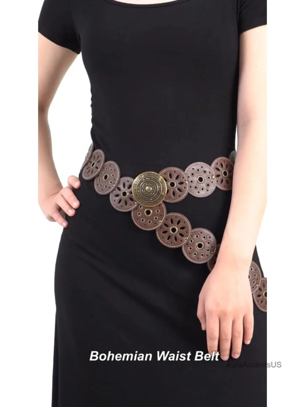 Women's PU Leather Western Cowgirl Disc Belt, Vintage, Rotating Discs